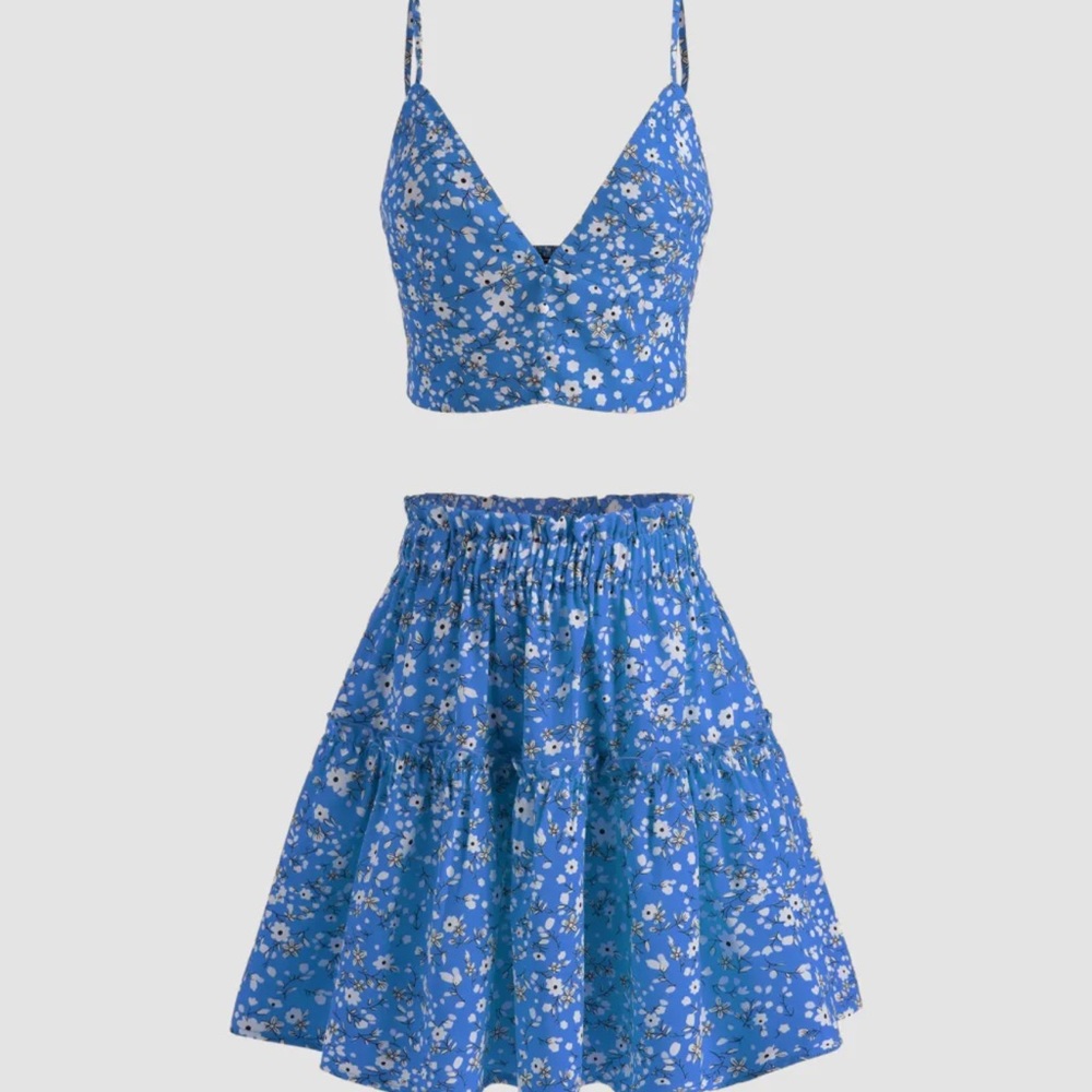 Blue Floral Women's Skirt Set